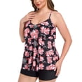 thumbnail image 1 of OCEAN BLUES Women's Plus Size Swimsuit Set V Neck Ruffle Tankini Top with High Waisted Boyshort Two Piece Bathing Suit Size 4XL, 1 of 8