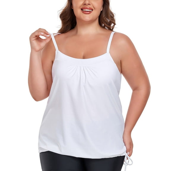 OCEAN BLUES Women's Plus Size Tankinis Square Neck Swimwear Top Only Loose Fit Blouson Tankini Top Bathing Suit, White, Size Medium