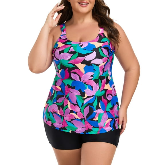 OCEAN BLUES Women's Swimsuit Set Scoop Neck Tankini Top with Boyshort Two Piece Bathing Suit