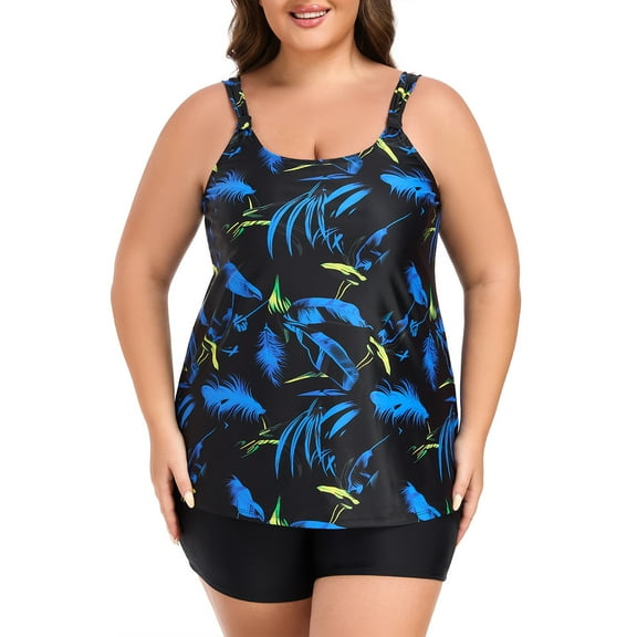 OCEAN BLUES Women's Swimsuit Set Scoop Neck Tankini Top with Boyshort Two Piece Bathing Suit