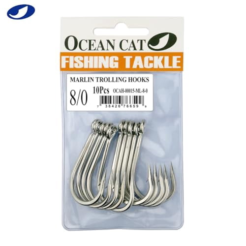 OCEAN CAT Classic Fishing Hook Stainless Steel Barbed Offset Point Octopus Circle Fishing Hooks Trolling Hooks Fishing Tackle for Saltwater and Freshwater Fishing