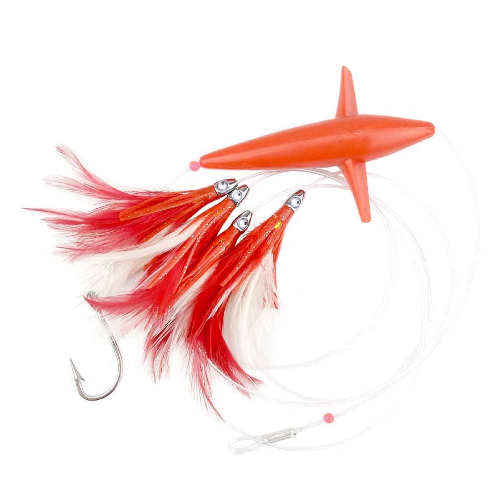 OCEAN CAT Trolling Fishing Lures Daisy Chain Bird Feather Teaser for  Fishing with Rigged Hook 7/0 for Mahi, Tuna, Wahoo and More (Red) 