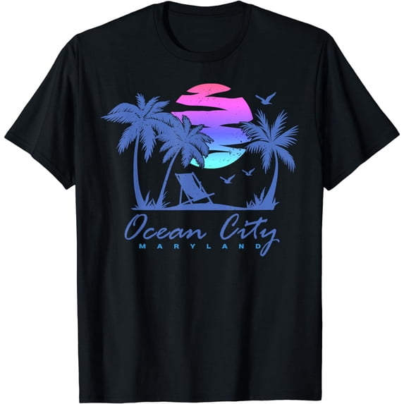 OCEAN CITY MARYLAND Beach Vacation Trip Retro Vintage Sunset T-Shirt