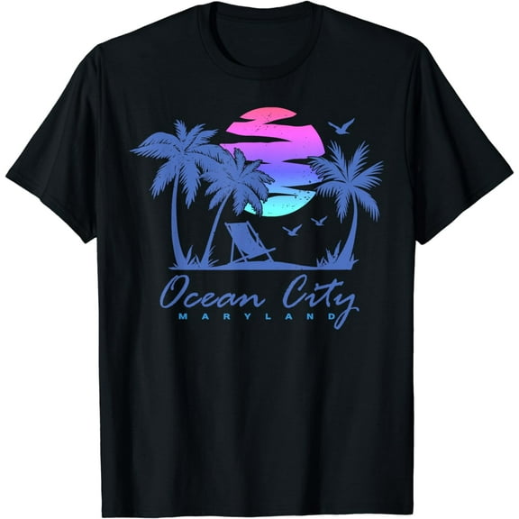 OCEAN CITY MARYLAND Beach Vacation Trip Retro Vintage Sunset T-Shirt