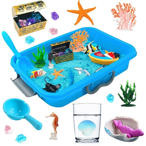 AGENTLAN Ocean Sensory Bin, Ocean Sensory Water Toys with Sea Animal for Toddlers Boys and Girls, Kids Toys Gift Sand Box for Age 3 4 5 6 7 8