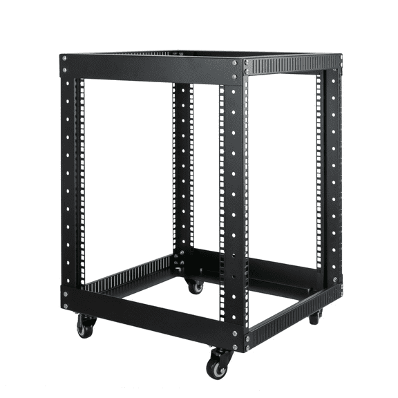 OCEANHUG 12U Server Rack Open Frame with Casters 4 Post  19-inch Data Rack Network Rack Cabinet Heavy Duty Black
