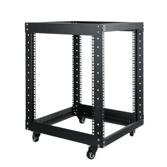 OCEANHUG 12U Server Rack Open Frame with Casters 4 Post 19-inch Data Rack Network Rack Cabinet Heavy Duty Black