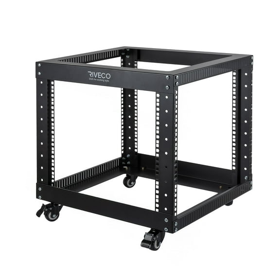 OCEANHUG OF5509 9U Open Frame Server Rack with Casters- Heavy Duty 4 Post 19-inch Network Rack Cabinet, Black