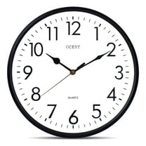 OCEST 12" Outdoor Indoor Wall Clock Quartz with 3D Numeral for Classroom School Office Kitchen Living Room Decor-Black and White Classic Design