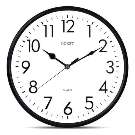 OCEST 12" Outdoor Indoor Wall Clock Quartz with 3D Numeral for Classroom School Office Kitchen Living Room Decor-Black and White Classic Design