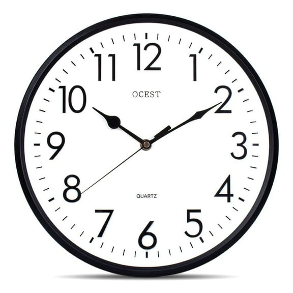 OCEST 12" Outdoor Indoor Wall Clock Quartz with 3D Numeral for Classroom School Office Kitchen Living Room Decor-Black and White Classic Design