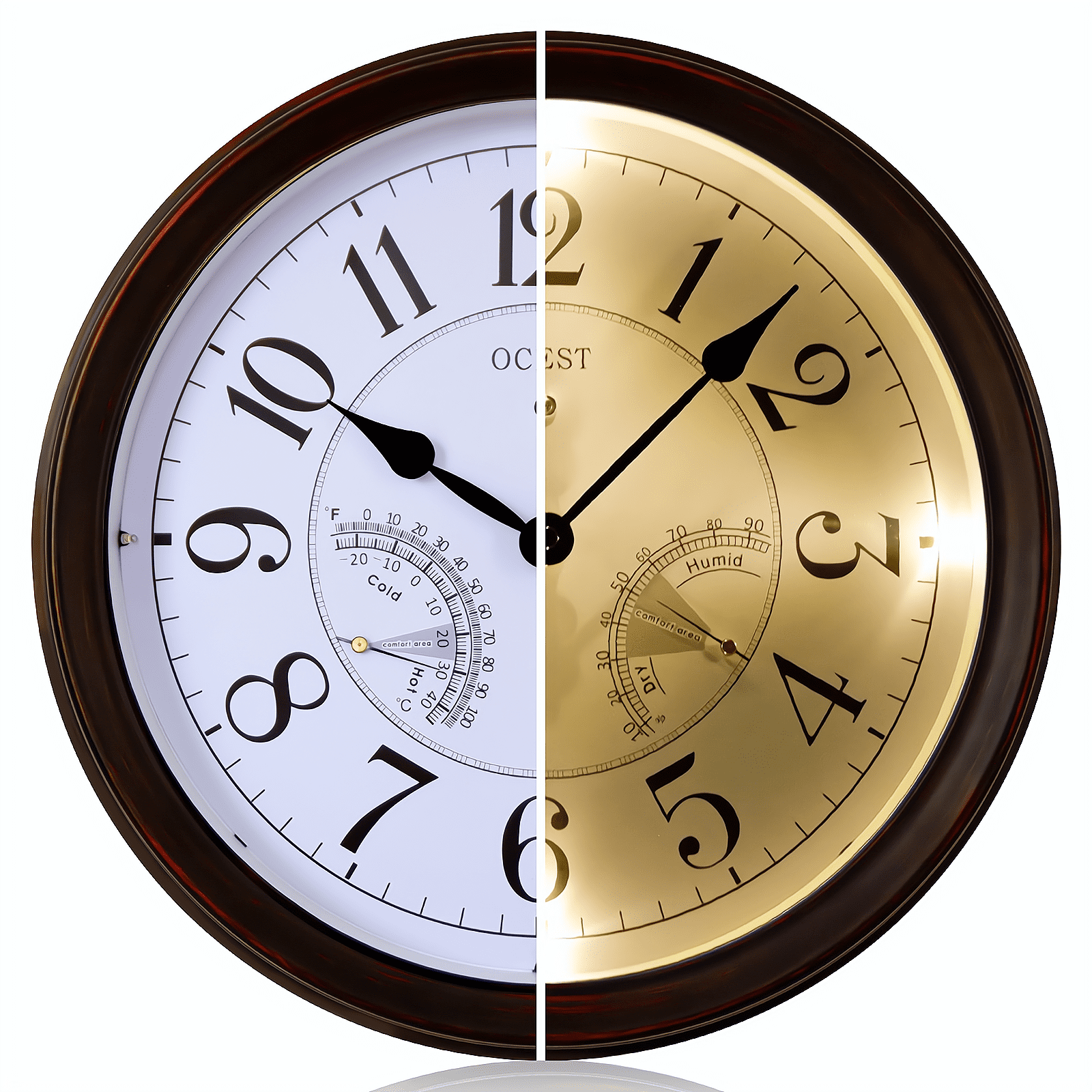 OCEST 14 inch Retro Silent Night Light Large Wall Clock Battery Operated with Humidity Temperature Waterproof dcor Clock for Livingroom/Bedroom/