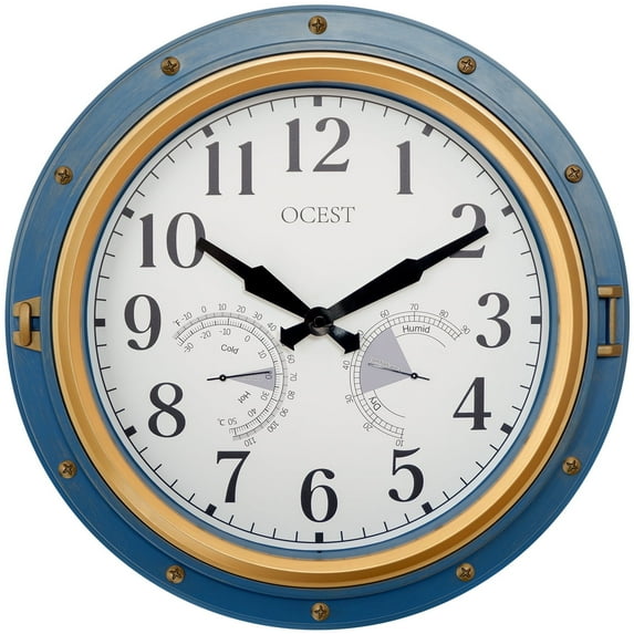 OCEST 16 Inch Large Outdoor Clock, Waterproof Retro Quartz Silent Clock with Thermometer& Hygrometer, Battery Operated Decor Clock for Patio, Pool, Fence, Porch, Garden