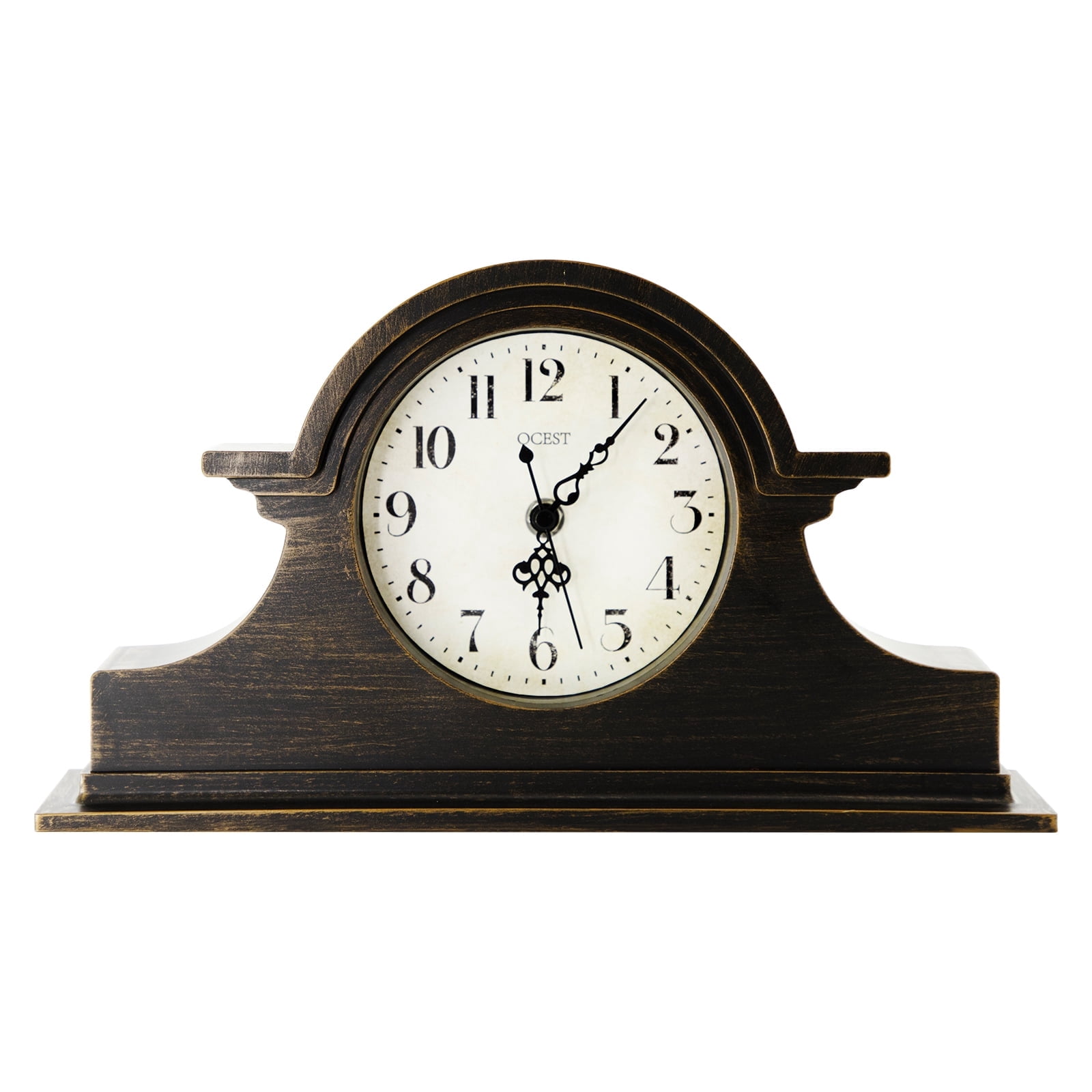 OCEST Vintage Mantel Clock, 13x7inch Battery Operated Wooden Mantel Clock, Silent Desk Shelf Vintage Clock for Living Room,Home Decor Gift, Elegant Wooden Frame