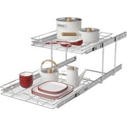 OCG 2-Tier Pull Out Cabinet Organizer 21.5"W x 18"D Pull Out Shelf in Kitchen Bathroom Pantry