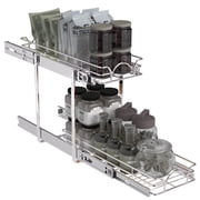 OCG 2-Tier Pull Out Cabinet Organizer Pull Out Shelf  in Kitchen Bathroom Pantry (9.5"W x 21"D x 15.6"H), Chrome Finish
