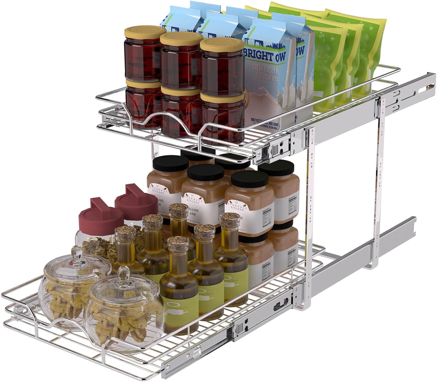 OCG 2-Tier Slide Out Drawers for Base Cabinet Organization in Kitchen Bathroom Pantry(15.5"W x 18"D x 15.6"H)