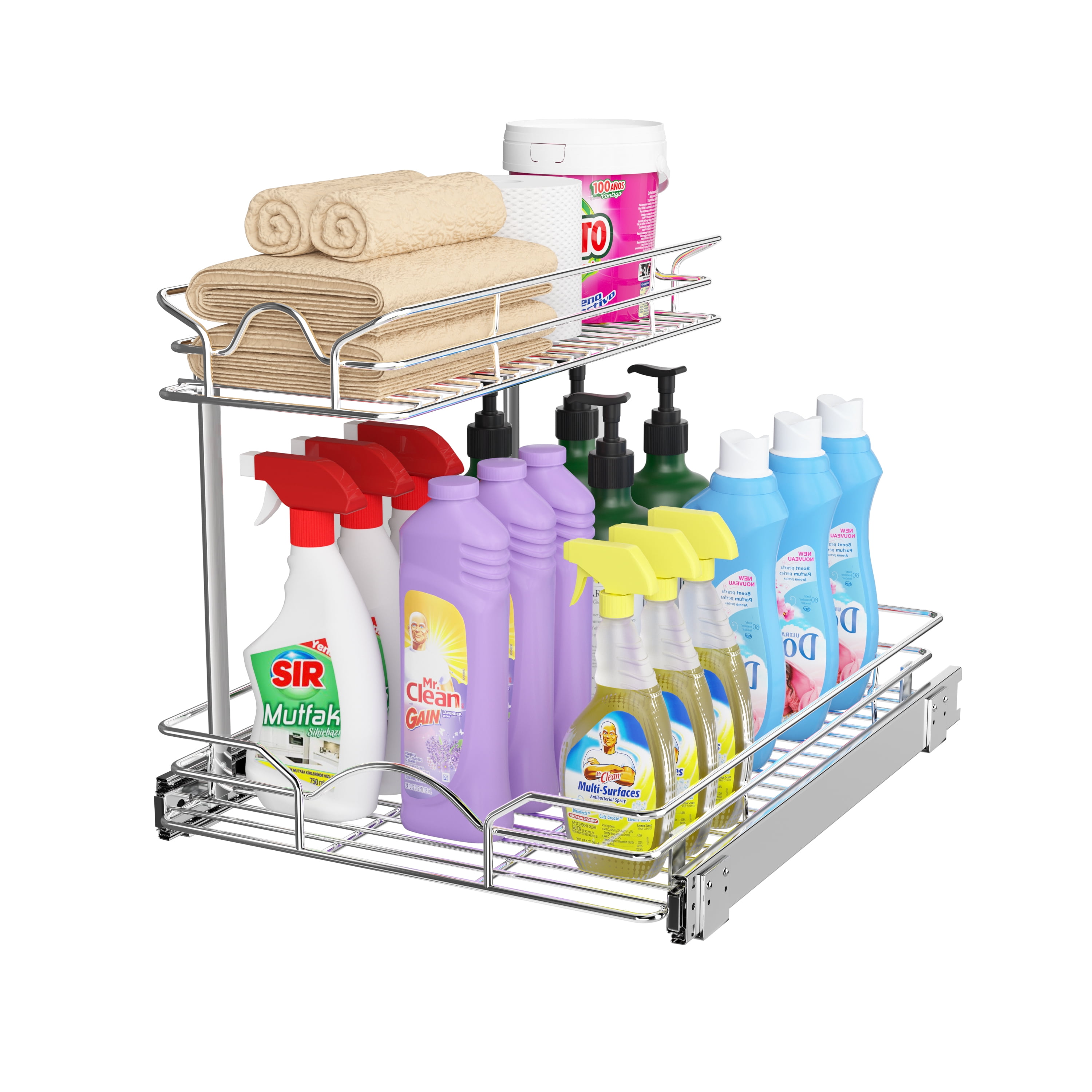 2-Tier Plastic Multipurpose Organizer with Divided Slide-Out Storage Bins,  Under Sink and Cabinet Organizer Rack PUS8FK - The Home Depot
