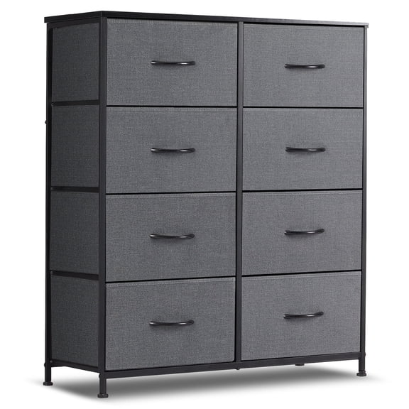 OCHAPA 8-Drawer Fabric Storage Tower for Bedroom, Hallway, Entryway, Closet, Tall Chest Organizer Unit with Fabric Bins, Steel Frame, Wood Top, Easy Pull Handle,Gray