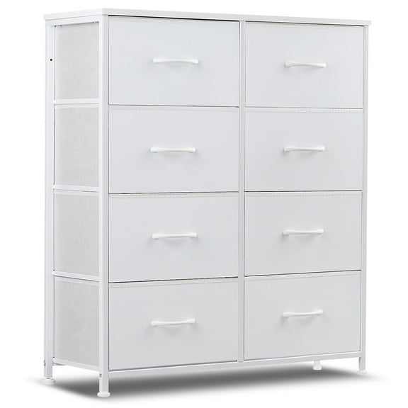 OCHAPA 8-Drawer Fabric Storage Tower for Bedroom, Hallway, Entryway, Closet, Tall Chest Organizer Unit with Fabric Bins, Steel Frame, Wood Top, Easy Pull Handle,White