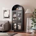 thumbnail image 1 of OCHAPA Modern Arch Display Cabinet with LED Lights, Glass Door Bookcase Pantry Storage for Kitchen, Living Room, Black, 1 of 7