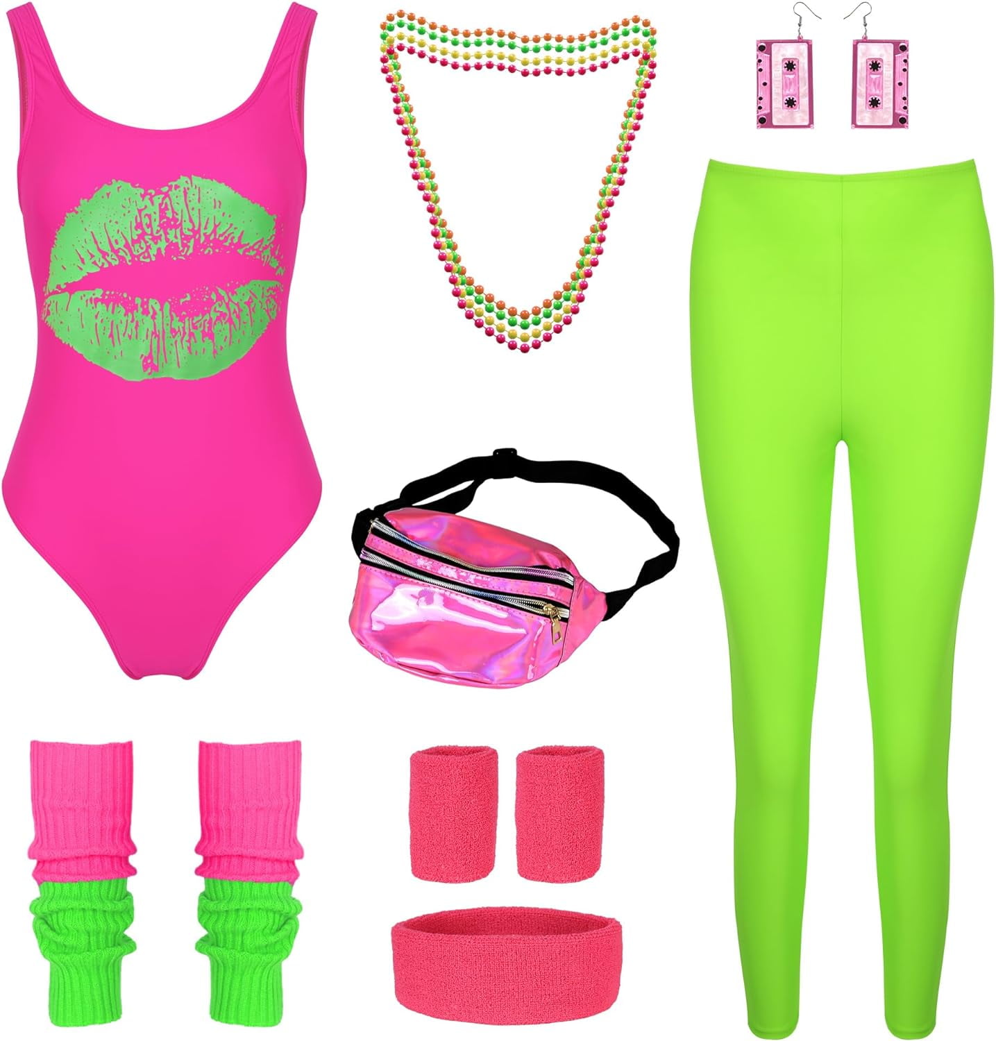 OCI 80s Outfit For Women Workout Clothes Costume with 80s Accessories Set  Retro Party Leg Warmers Headband Green Lip Set X-Large - Walmart.com