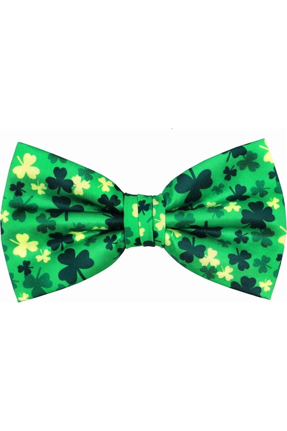 Holiday Pre-Tied Bowtie St Patricks Day Easter Clover Leaves Festival Fun Pattern Bow tie for Mens