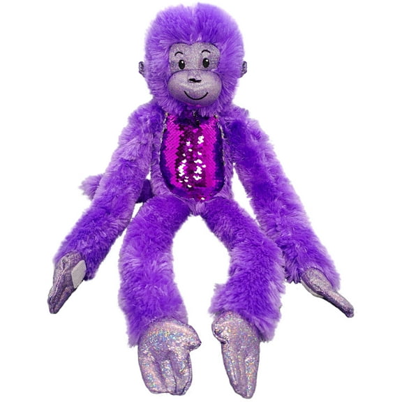 OCINAPALS Bright Purple Funkee Monkey with Velcro Hands and Sequin Belly, 21" Tall