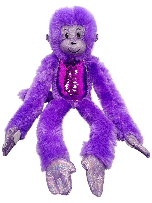 OCINAPALS Bright Purple Funkee Monkey with Velcro Hands and Sequin Belly, 21" Tall