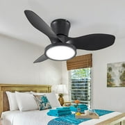 OCIOC 32 inch Quiet Ceiling Fans with Lights and Remote Control Large Air Volume with Reversible DC Motor for Kitchen Bedroom Dining room Patio Black