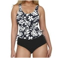 thumbnail image 1 of OCLCCG Tummy Control Tankini Swimsuit for Women Two Piece V Neck Side Drawstring Swimwear with Bottom Fashion Printed Ruched Bathing Suit, 1 of 7