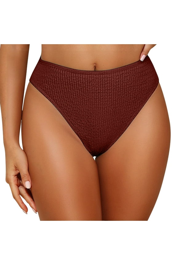 Women's Bikini Swim Bottom Briefs Ribbed High Cut Mid Waist Cheeky Bathing Suit Bottom Fashion Solid Color Classic Swimwear 2025s