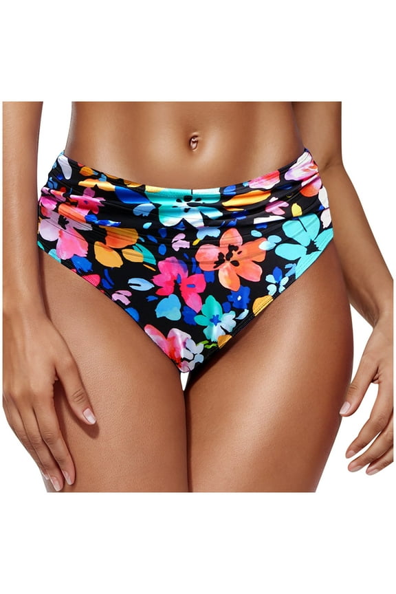 Women's High Waisted Swim Bottom Ruched Swim Shorts Floral Printed Retro High Cut Bathing Suit Bottom 2025s