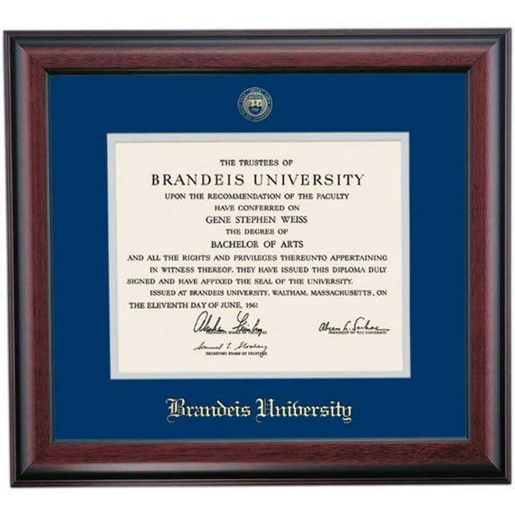 OCM Diploma Frame for Brandeis University, 17" x 19" Diploma Certificates Frame, Embossed Navy/Gray Mat