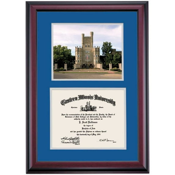 OCM Diploma Frame for Eastern Illinois University, Royal Blue/Gray Mat with Old Main Photograph, 24" x 17"