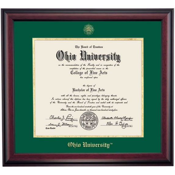 OCM Diploma Frame for Ohio University OU, 19" x 21" Bachelors & Masters Diplomas Frame, Embossed Hunter Green/Gold Mat