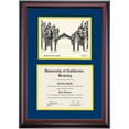 thumbnail image 1 of OCM Diploma Frame for UC Berkeley Cal, Navy/Yellow Mat with Sather Gate Pen & Ink, 24" x 17", 1 of 5