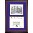 thumbnail image 1 of OCM Diploma Frame for West Chester University, Purple/Gold Mat with Philips Memorial Building Pen & Ink, 24" x 17", 1 of 5