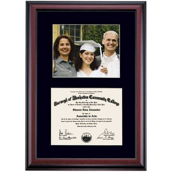 OCM Diploma and Photo Frame for Borough of Manhattan Community College, Black Mat, 7" x 9" Diploma and 8" x 10" Photo