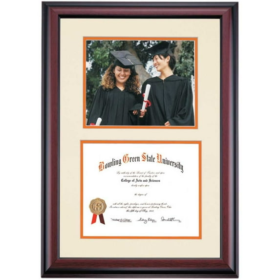 OCM Diploma and Photo Frame for Bowling Green State University, Ivory/Orange Mat, 8-1/2" x 11" Diploma and 8" x 10" Photo
