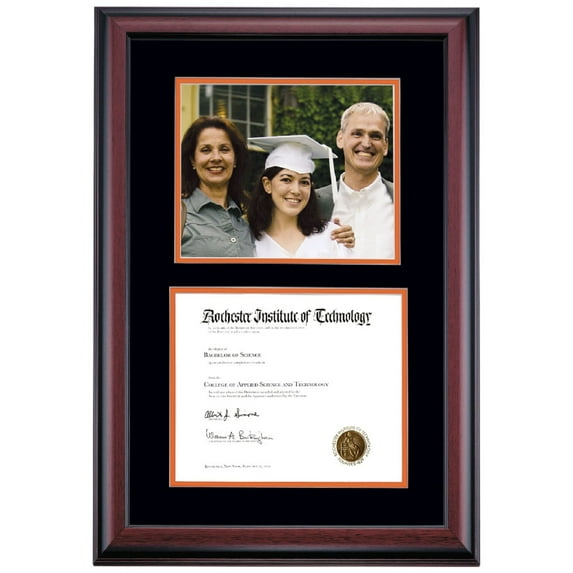 OCM Diploma and Photo Frame for Rochester Institute of Technology RIT, Black/Orange Mat, 10" x 12" Diploma and 8" x 10" Photo