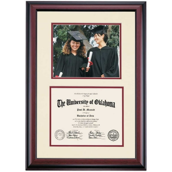 OCM Diploma and Photo Frame for University of Oklahoma, Ivory/Maroon Mat, 8-1/2" x 11" Diploma and 8" x 10" Photo
