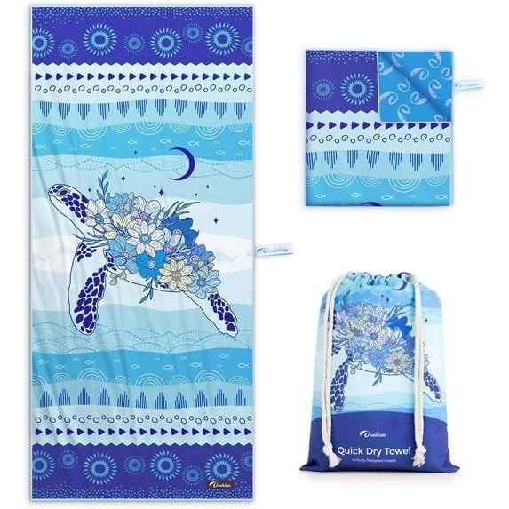 OCOOPA Diveblues Microfiber Beach Towels,Fast-Dry Sand Free Oversized Beach Towel,71" x 32"