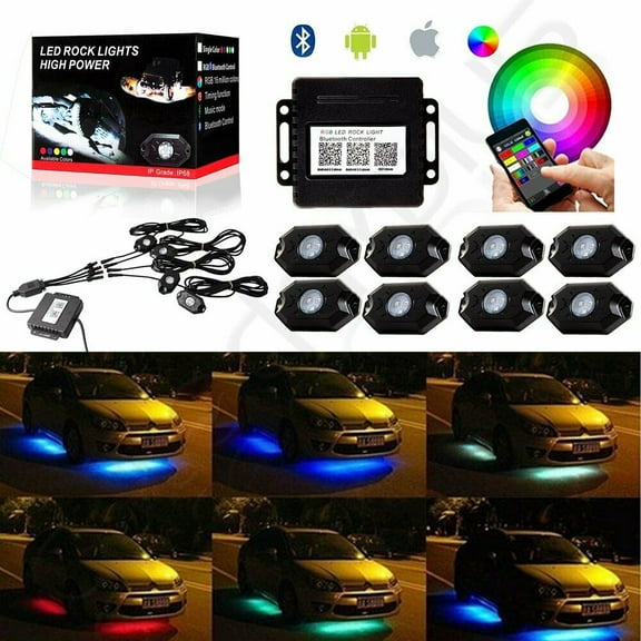 OCPTY 8x Pod RGB LED Rock Light Wireless Bluetooth Music Controller 2nd-Gen