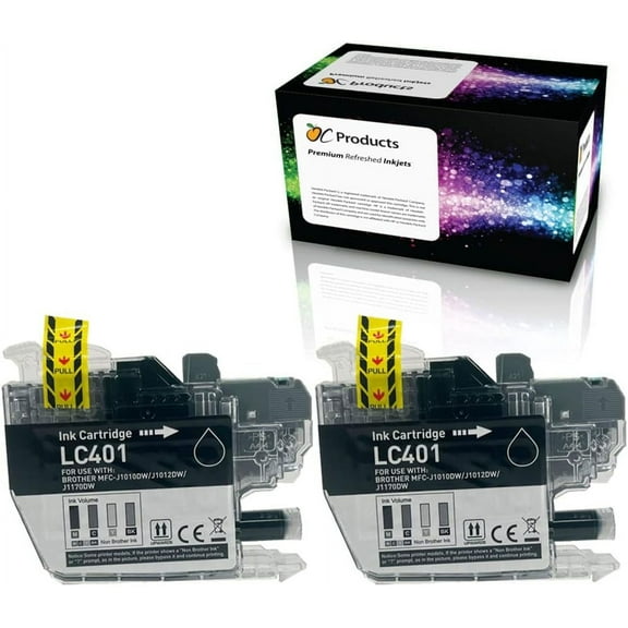 OCProducts Compatible Ink Cartridge Replacement for Brother LC401 2 Pack for DCP-J1050DW DCP-J1140DW DCP-J1800DW MFC-J1010DW MFC-J1012DW MFC-J1170DW (2 Black)