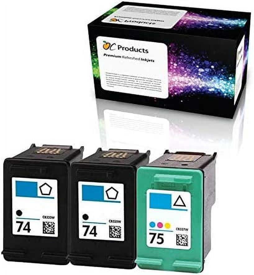 OCProducts Refilled HP 74 75 Ink Cartridge for Officejet, Photosmart