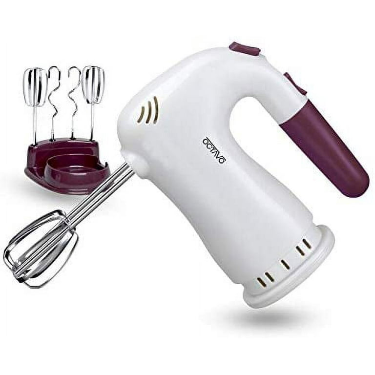 OCTAVO 5 Speed Hand Mixer Electric, 250W Ultra Power Kitchen Hand Mixers  With Easy Eject Button, 4 Metal Attachments (2 Wired Beaters And 2 Dough  Hooks) And Storage base (white) 