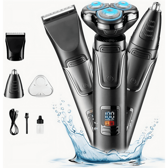 OCTMOM Electric Shaver for Men, Cordless 3-in-1 Beard Trimmer, Nose Hair Razor ,Waterproof Wet Dry Rechargeable Black