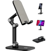OCYCLONE Phone Stand for Desk, Adjustable Height & Angle, Foldable & Portable Tablet Holder, Compatible with 4-11 iPhone, iPad, Samsung - Ergonomic for Watching, Gaming, Reading Black