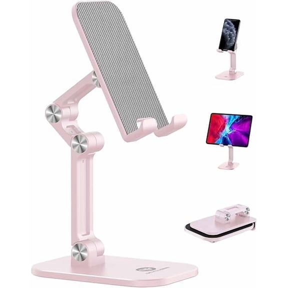 OCYCLONE Phone Stand, Adjustable Height and Angle Foldable Cell Phone Stand Holder for Desk, Taller iPhone Stand Compatible with 4.7"-13" Smartphones iPad Tablet, Pink
